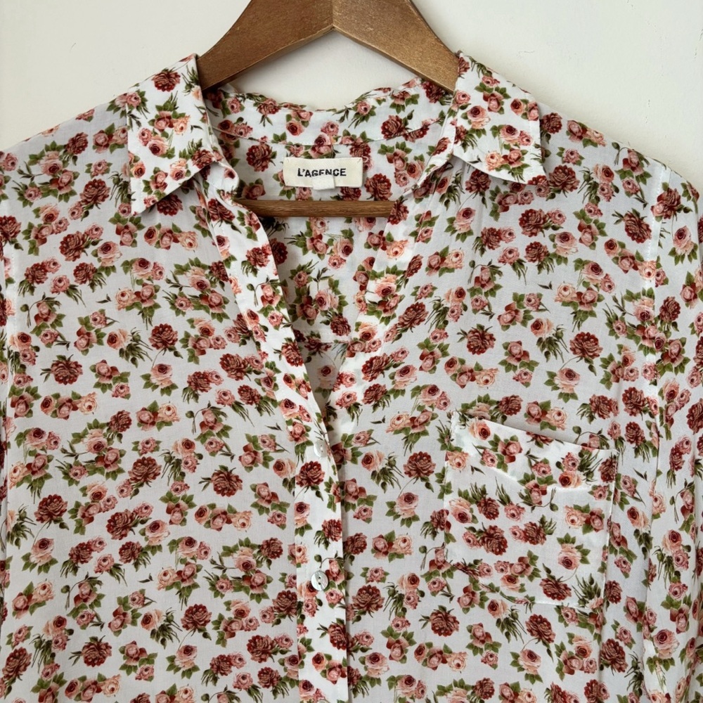 L'AGENCE Pink Spring Floral Button Front Top Small Cottagecore - Picture 3 of 9